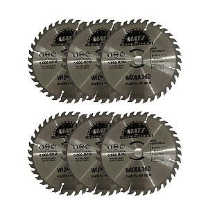 Kit 6 Disco Serra Wídea Madeira 36 Dentes 180mm x 20mm Matz