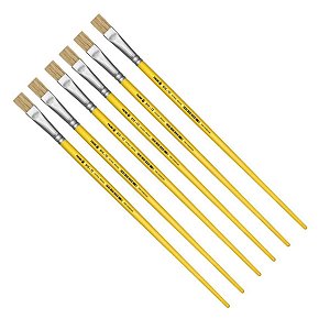 Kit 6 Pincel Chato Longo Cerda Natural 815-12 Nº12 Tigre