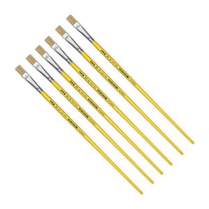 Kit 6 Pincel Chato Longo Cerda Natural 815-10 Nº10 Tigre