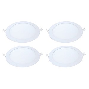 Kit 4 Painel LED Embutir Redondo Luz Fria 6500K 12W 17cm