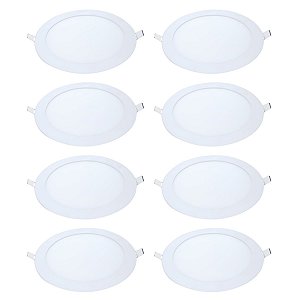 Kit 8 Painel LED Embutir Redondo Luz Fria 6500K 12W 17cm