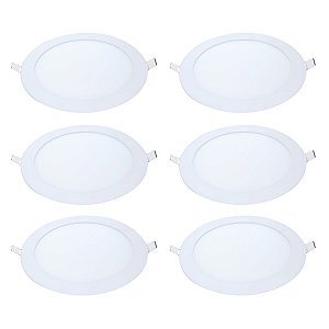 Kit 6 Painel LED Embutir Redondo Luz Neutra 4000K 18W 22cm