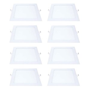 Kit 8 Painel LED Embutir Quadrado Luz Quente 3000K 18W 22cm