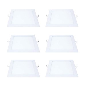 Kit 6 Painel LED Embutir Quadrado Luz Quente 3000K 24W 29cm