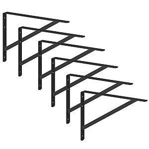 Kit 6 Suporte Prateleira Mão Francesa Pesada Aço 50cm Preto