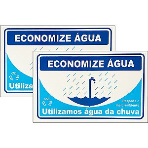 Kit 2 Placa Aviso Sinalização Economize Água 30cmx20cm PVC