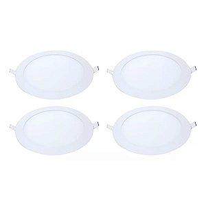 Kit 4 Painel LED Embutir Redondo Luz Branca 6500K 18W 22cm