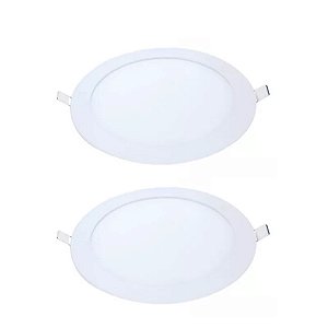 Kit 2 Painel LED Embutir Redondo Luz Branca 6500K 18W 22cm