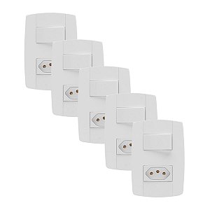 Kit 5 Conjunto Interruptor Simples + Tomada 20A 4x2 Branca