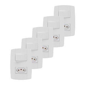 Kit 5 Conjunto Interruptor Simples + Tomada 10A 4x2 Branca