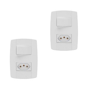 Kit 2 Conjunto Interruptor Simples + Tomada 10A 4x2 Branca