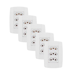 Kit 5 Conjunto 3 Tomadas Branca Monobloco 2P+T 20A 250V 4x2