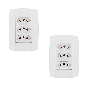 Kit 2 Conjunto 3 Tomadas Branca Monobloco 2P+T 20A 250V 4x2