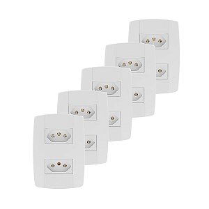 Kit 5 Conjunto 2 Tomadas Branca Monobloco 2P+T 10A 250V 4x2