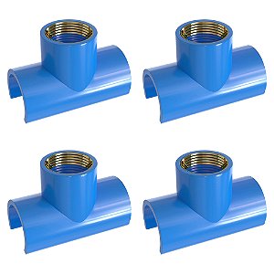 Kit 4 Tapa Furo Tee PVC/Latão Rosca 25mm x 3/4" Azul Estrela
