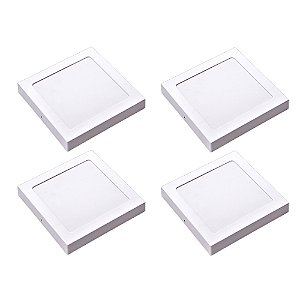 Kit 4 Painel Plafon LED Sobrepor Quad Branca 6500K 12W 17cm