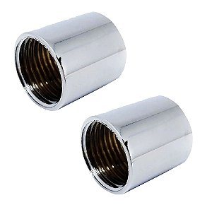 Kit 2 Conexão Luva Metal Cromada Rosca Fêmea 1/2'' x 1/2''