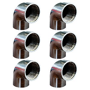 Kit 6 Joelho Cotovelo Curva 90º Metal Cromado Fêmea 1/2''