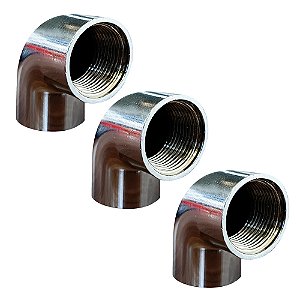 Kit 3 Joelho Cotovelo Curva 90º Metal Cromado Fêmea 1/2''