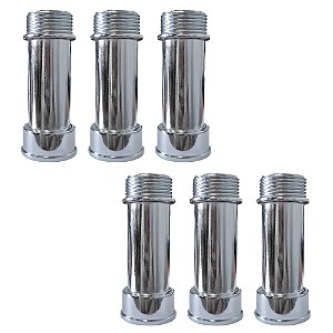 Kit 6 Extensão P/ Torneira Longa 1/2'' 76mm Metal Cromado