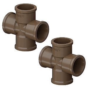 Kit 2 Cruzeta Soldável PVC Marrom 3/4'' 25mm Tigre