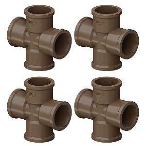 Kit 4 Cruzeta Soldável PVC Marrom 1.1/2'' 50mm Tigre