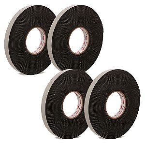 Kit 4 Fita Adesiva De Espuma P Vedação Preta 19mm x 5m Adere