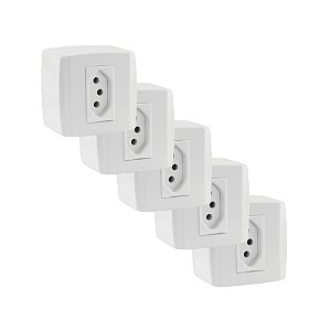 Kit 5 Tomada Sobrepor Externa 10A 2P+T 250V Branco ilumi