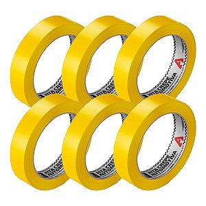 Kit 6 Fita Crepe Pintura Automotiva Amarela 24mm x 40m Adere