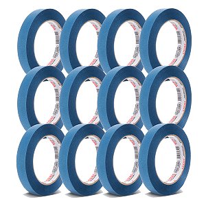 Kit 12 Fita Crepe Pintura Imobiliária Obra Azul 24mm x 50m