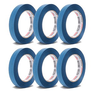 Kit 6 Fita Crepe Pintura Imobiliária Obra Azul 24mm x 50m