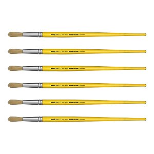 Kit 6 Pincel Redondo Cerda Natural Cabo Longo 816 Nº12 Tigre