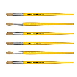 Kit 6 Pincel Redondo Cerda Natural Cabo Longo 816 Nº18 Tigre