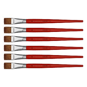 Kit 6 Pincel Chato Reto Pelo Orelha de Boi 181 Nº22 Tigre