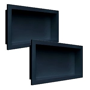 Kit 2 Nicho De Parede Embutir Banheiro 30x60cm Preto Estrela