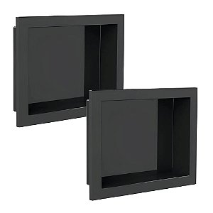 Kit 2 Nicho De Parede Embutir Banheiro 30x40cm Preto Estrela