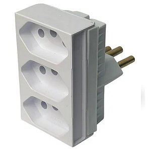 Adaptador Pino T Monobloco 3 Tomadas 2P+T 20A 250V Branco