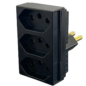 Adaptador Pino T Monobloco 3 Tomadas 2P+T 20A 220V Preto