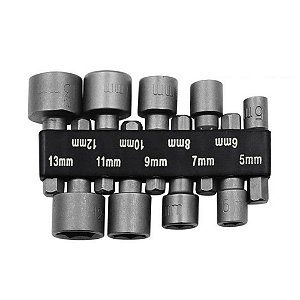 Kit 9 Soquetes Bits Canhão Parafusadeira 1/4" Sextavado Aço