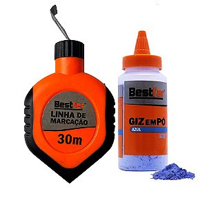 Kit Linha De Marcação 30m C/ Giz Em Pó Azul 110g Bestfer