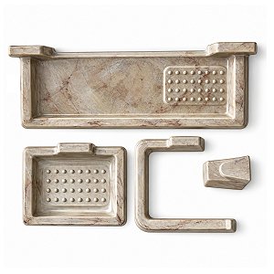 Kit Banheiro Lavabo 4 Peças Travertino Marmorizado Bege