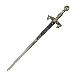 Espada Decorativa Templária dos Cavaleiros de Prata e Ouro c/ Suporte