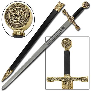 Espada Medieval Excalibur Dourada Aço Com Bainha 1,14 Metros