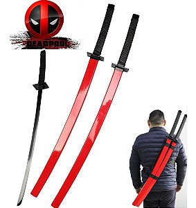 Kit Com 2 Espadas Deadpool Bainha Vermelha Coleção Cosplay