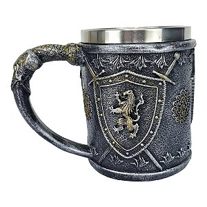 Caneca 3d Resina Medieval Escudo Leão  450 mL