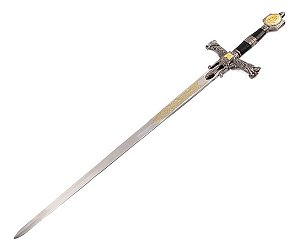Espada Medieval Rei Davi Salomão Cabo Preto 1,20m + Suporte