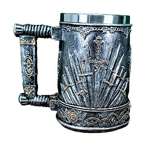 Caneca Espada Medieval Trono de Ferro Resina 3D Copo Inox 400 ml
