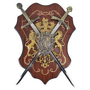 Escudo Brasão Leão Espada Dupla Cruzada
