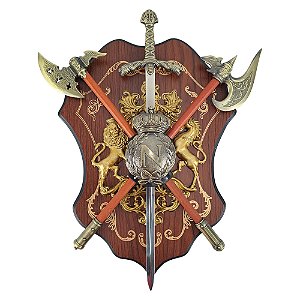 Escudo Brasão Coroa Real N Machados e Espada
