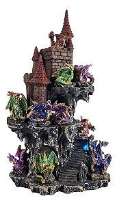 Enfeite Estátua Resina Castelo Dos Dragões Com Led Rgb